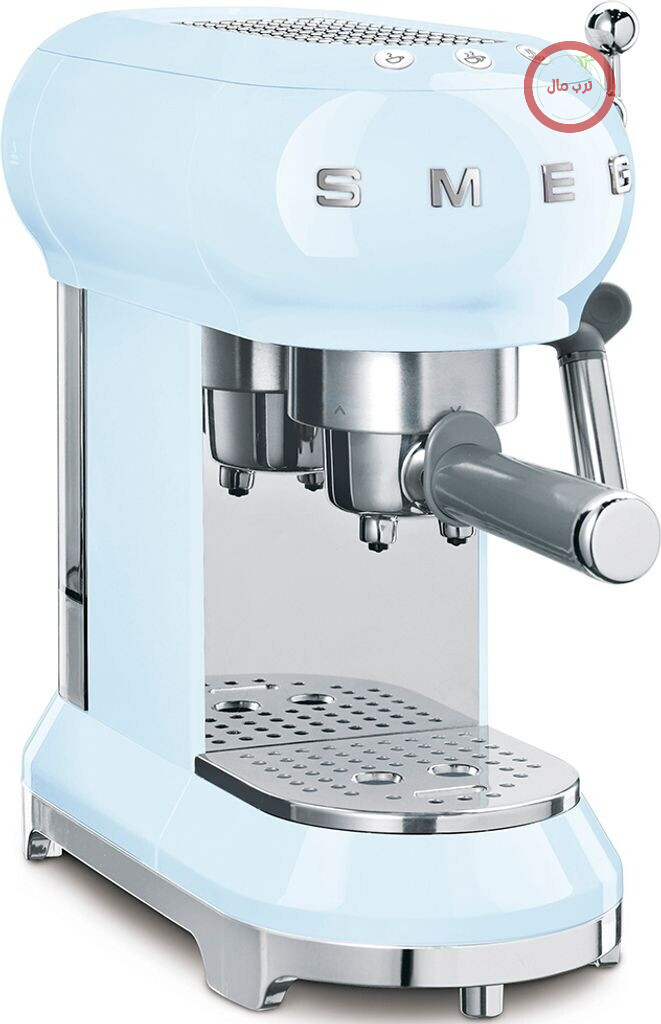 دستگاه اسپرسوساز دستی Smeg مدل ECF01 pastellblau سیستم کاپوچینو، ترموبلاک، ظرفیت فنجان بزرگ و عملکرد قهوه دوبل، مخزن آب ۱ لیتری، ابعاد جمع و جور، ۱۳۵۰ وات، رنگ آبی